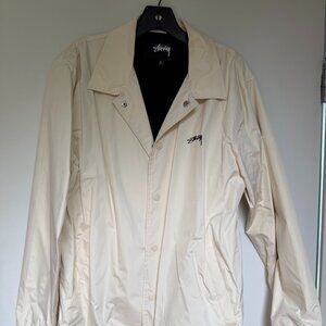Stussy Cream Nylon Coaches Jacket, Bone White Windbreaker, Size Medium